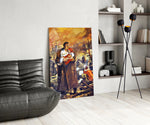 Burning church cinematic glass wall art over modern dining sideboard