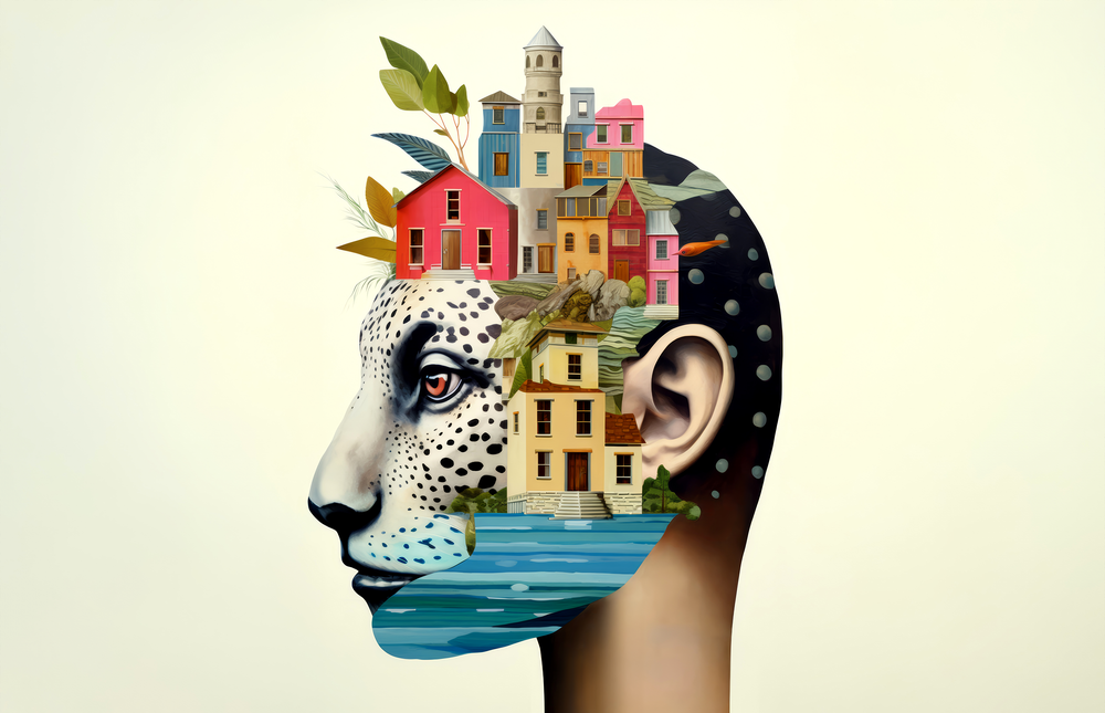 Surreal Mindscape Village Glass Wall Art