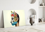 Surreal collage cinematic glass wall art in heritage stairwell