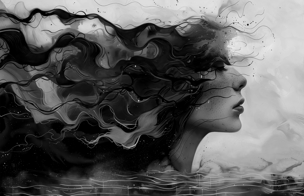 Noir Silhouette Flow Glass Wall Art