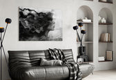 Monochrome muse cinematic glass wall art in creative studio
