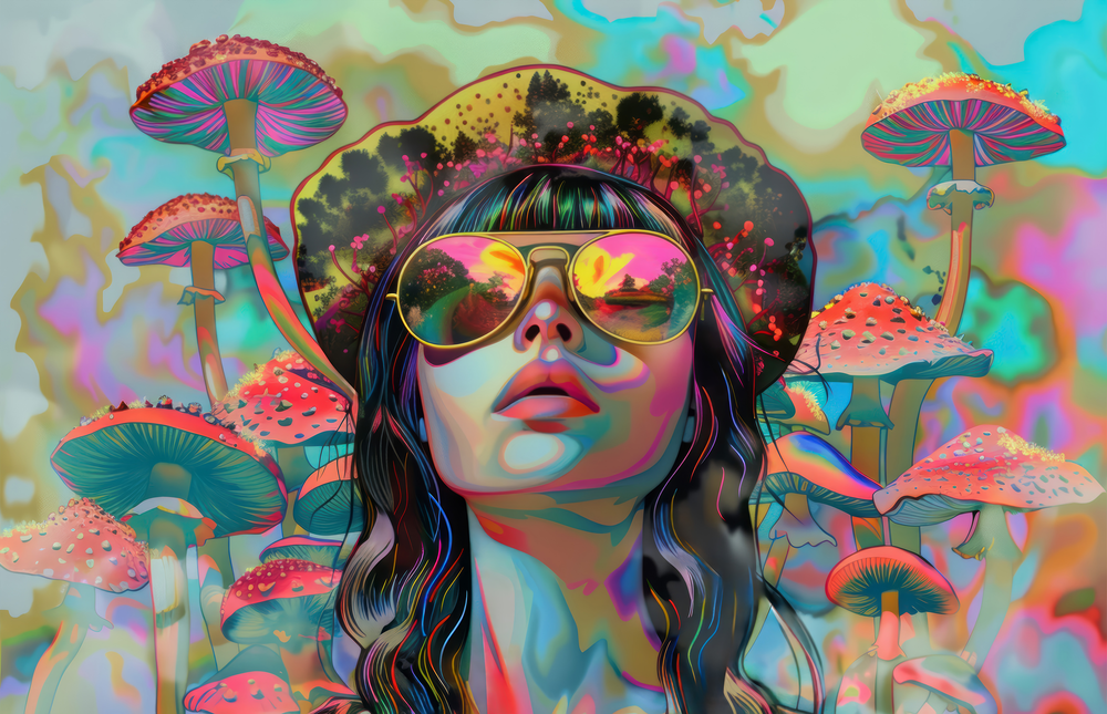 Psychedelic Mushroom Dream Glass Wall Art
