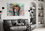 Streetwear illustration cinematic glass wall art in streetwear-boutique entry
