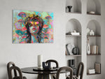 Fluid-art mushroom cinematic glass wall art over modern dining sideboard