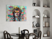 Fluid-art mushroom cinematic glass wall art over modern dining sideboard