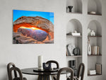 Aurora-Borealis lion cinematic glass wall art over modern dining sideboard