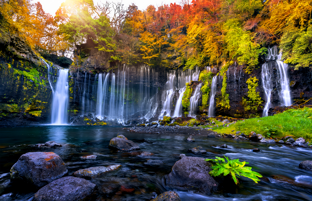 Autumn Waterfall Serenity Glass Wall Art