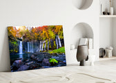 Hiroshi-Sugimoto style cinematic glass wall art in heritage stairwell
