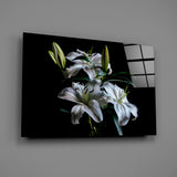 Luminous Midnight Lilies Glass Wall Art