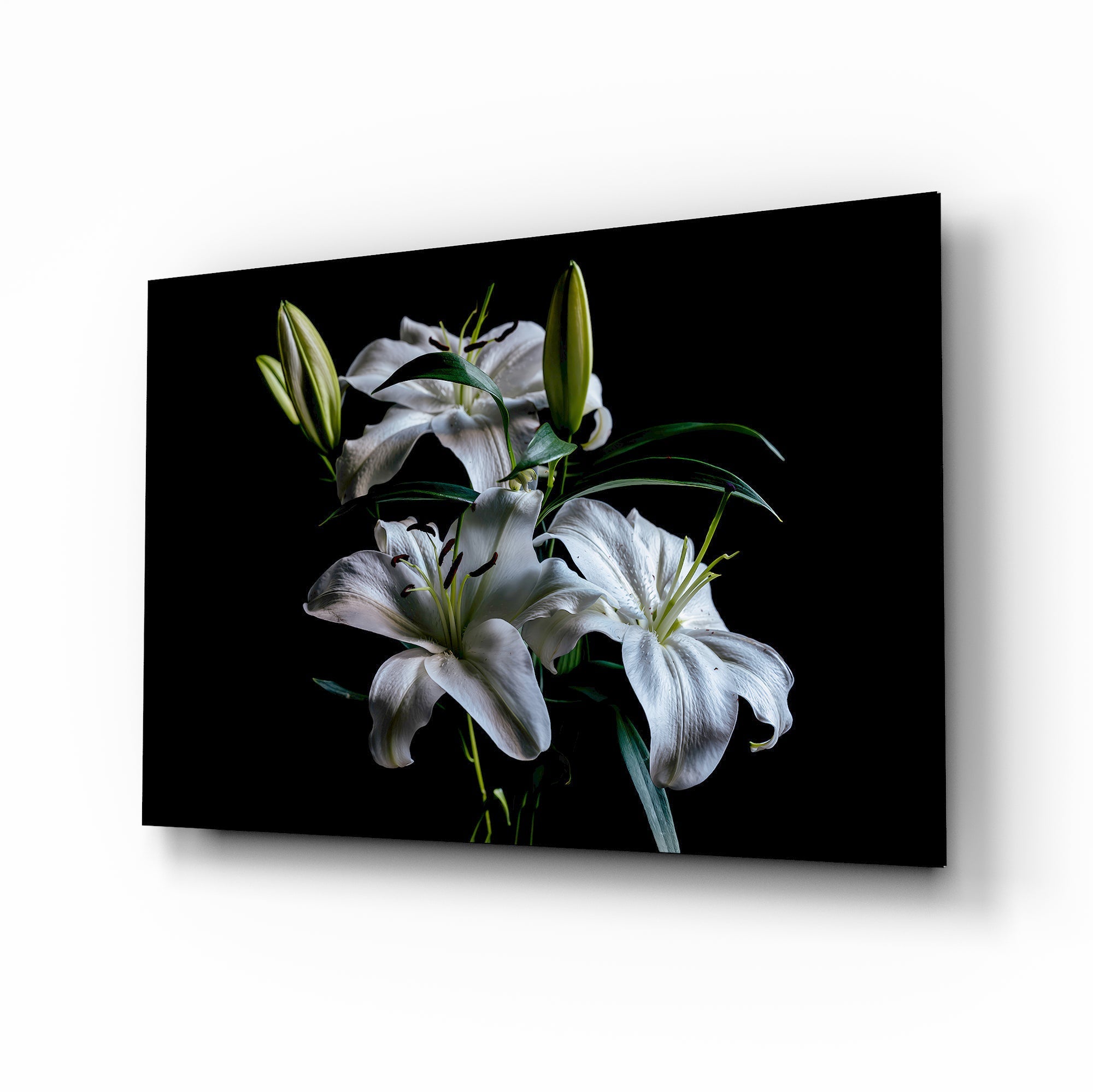 Luminous Midnight Lilies Glass Wall Art