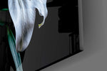 Three lilies cinematic glass wall art in heritage dining room