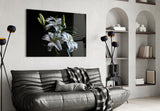 Luminous Midnight Lilies Glass Wall Art