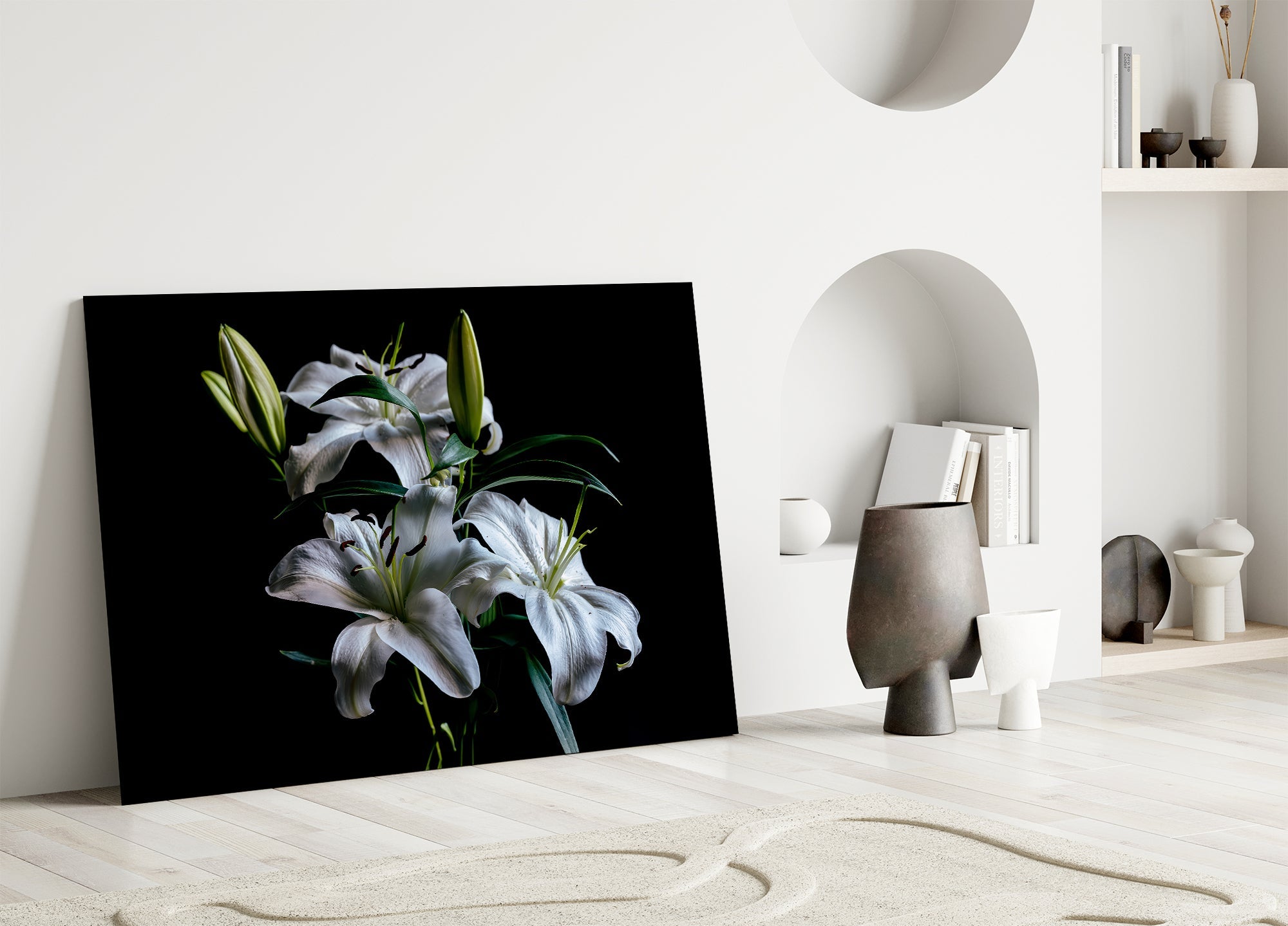 Luminous Midnight Lilies Glass Wall Art