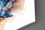 Watercolor whale cinematic glass wall art in coastal-themed sitting room