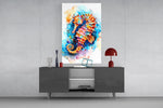 Watercolor wildlife cinematic glass wall art in light-filled atelier