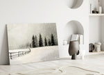Andrew-Wyeth style cinematic glass wall art in heritage stairwell