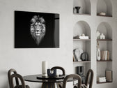 Painterly wildlife cinematic glass wall art over modern dining sideboard