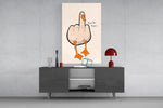 Pop-graphic humor cinematic glass wall art in masculine-luxe study