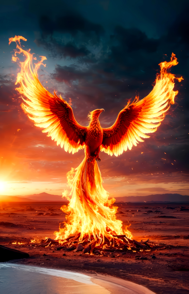 Phoenix Rising from Flames Glass Wall Art