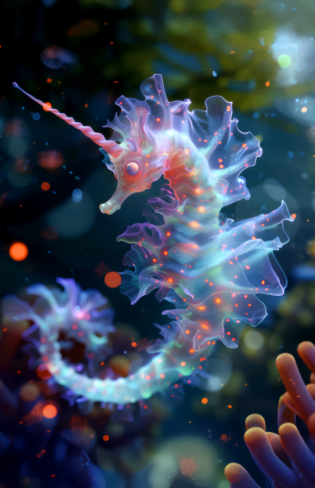 Bioluminescent Mythical Seahorse Glass Wall Art
