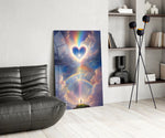 Cosmic heart sky cinematic glass wall art over modern dining sideboard
