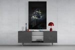 Digital fantasy cinematic glass wall art in light-filled atelier