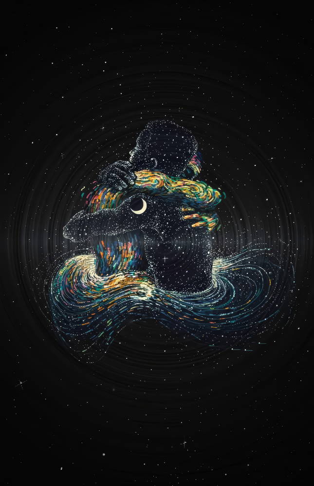 Galactic Horse in Space Glass Wall Art