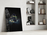 Prismatic spiritual cinematic glass wall art in private library reading nook