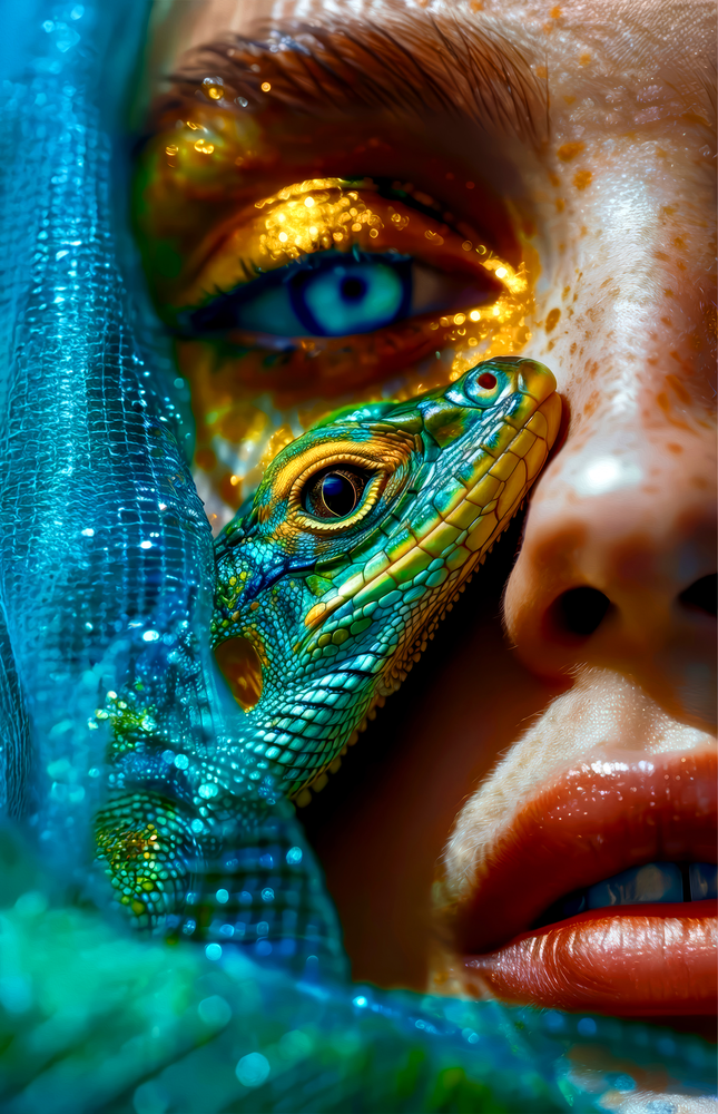 Gilded Emerald Reptile Muse Glass Wall Art