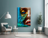Surreal beauty cinematic glass wall art in tattoo-studio entry