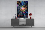 Digital fantasy nature cinematic glass wall art in light-filled atelier