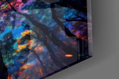 Rainbow canopy cinematic glass wall art in teen alt-music-fan bedroom