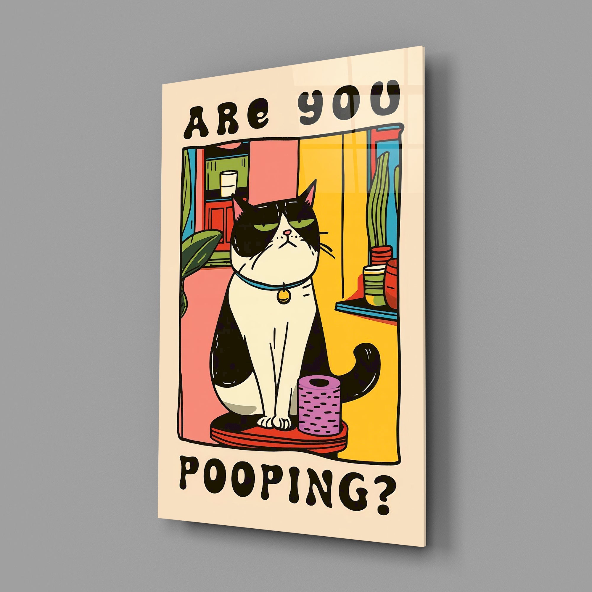 Judgmental Tuxedo Cat Glass Wall Art