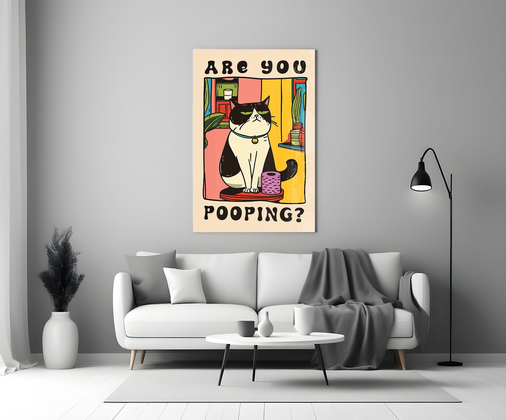 Judgmental Tuxedo Cat Glass Wall Art