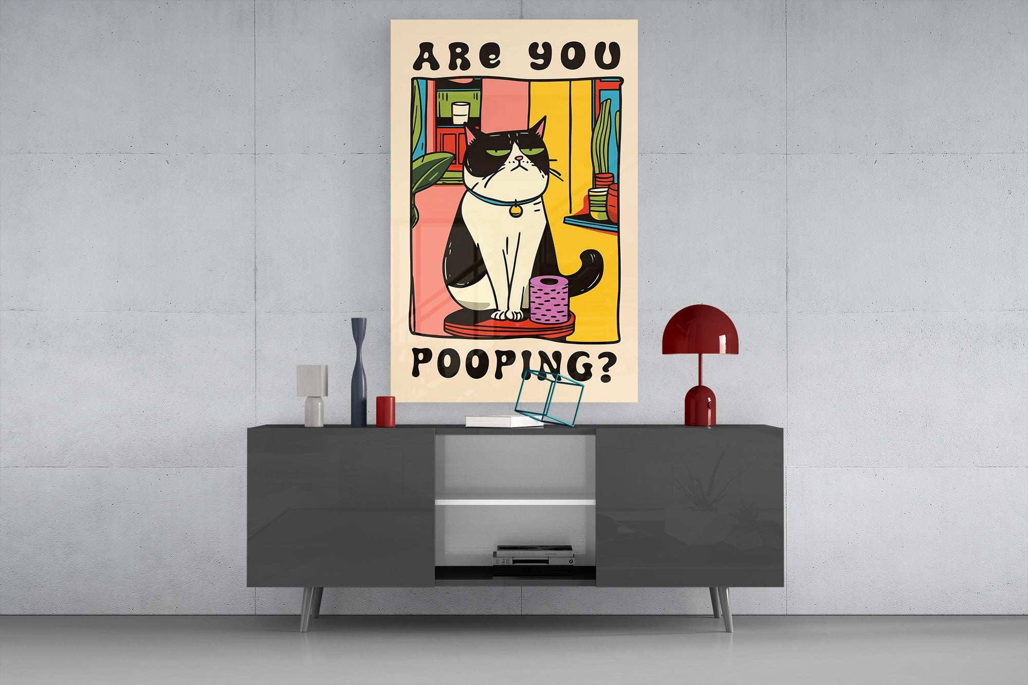 Judgmental Tuxedo Cat Glass Wall Art