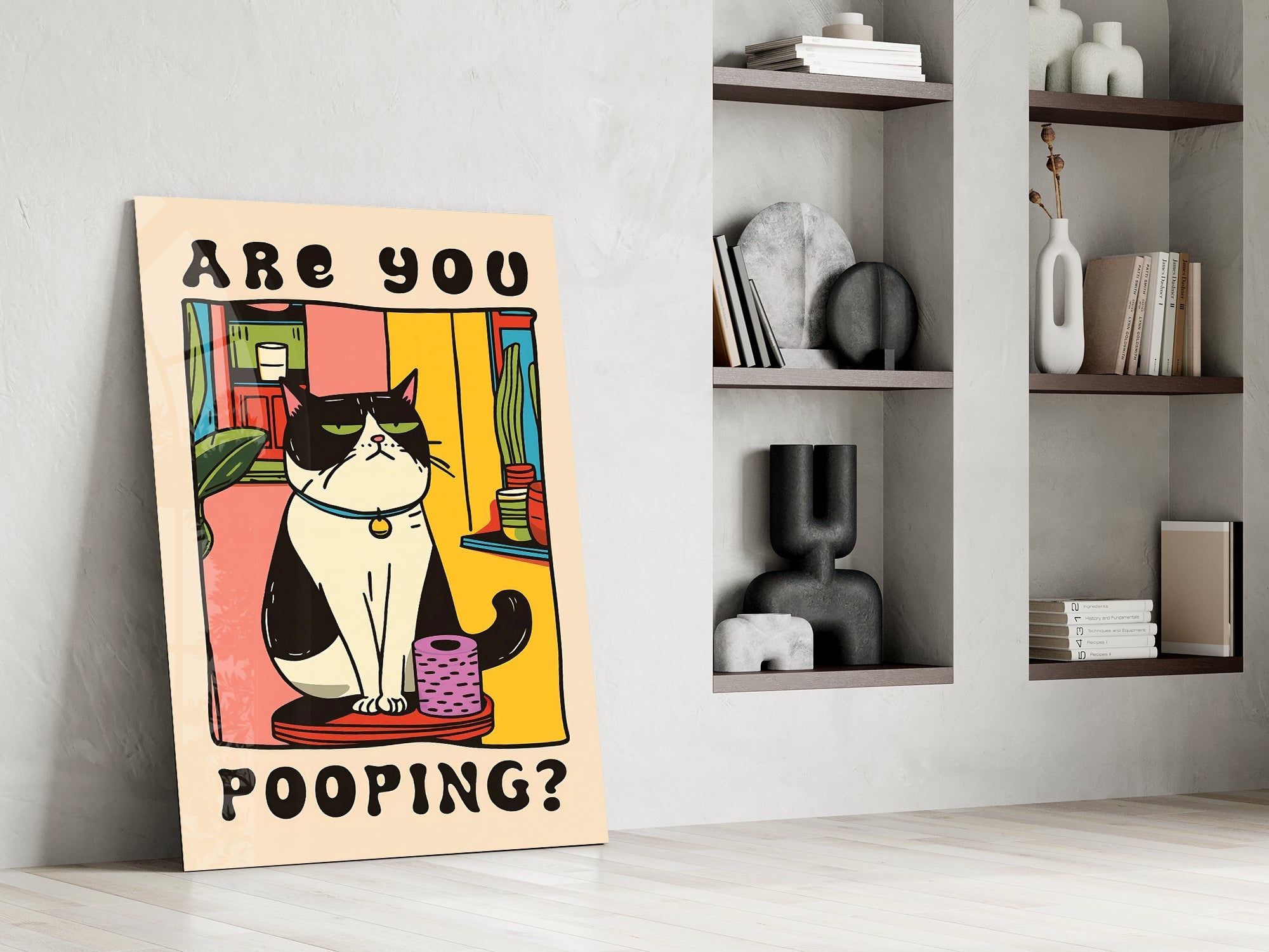 Judgmental Tuxedo Cat Glass Wall Art