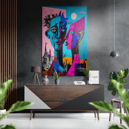 Fragmented Cubist Faces Brushed Aluminum Dibond Wall Art
