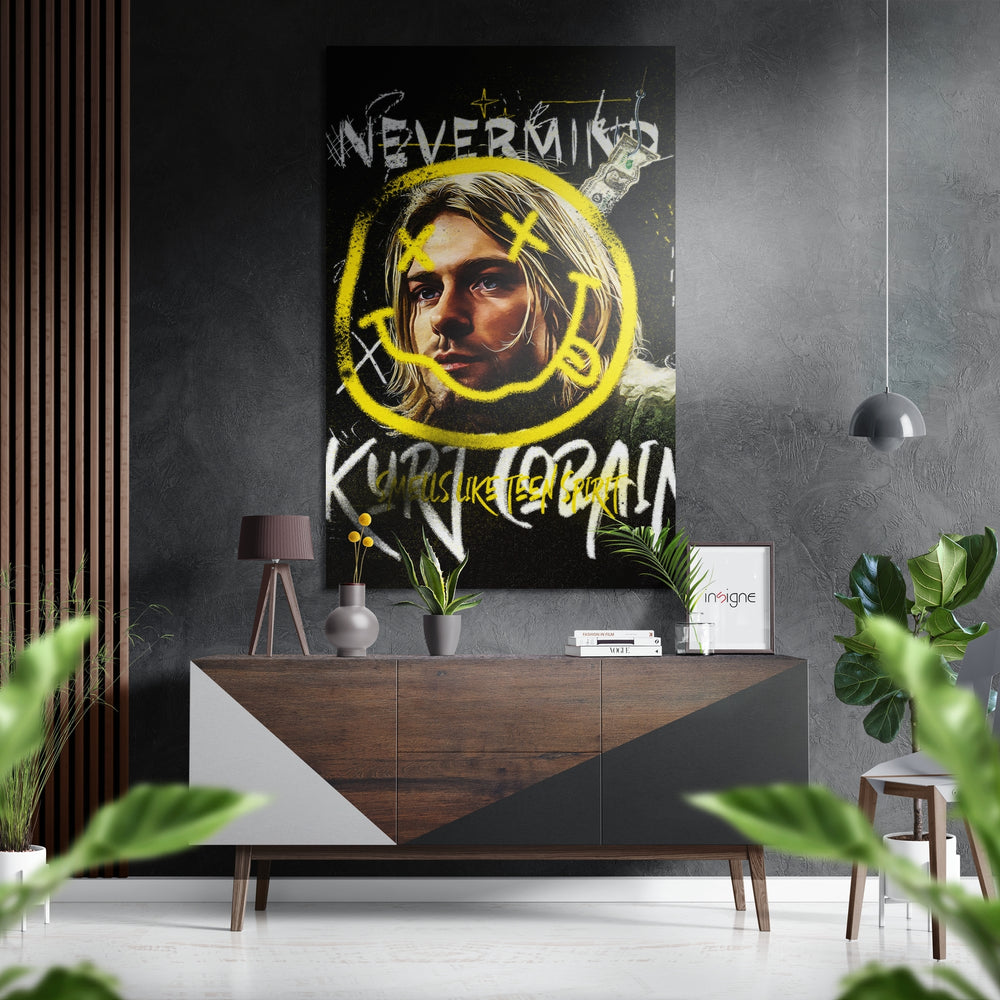 Kurt Cobain Brushed Aluminum Dibond Wall Art.