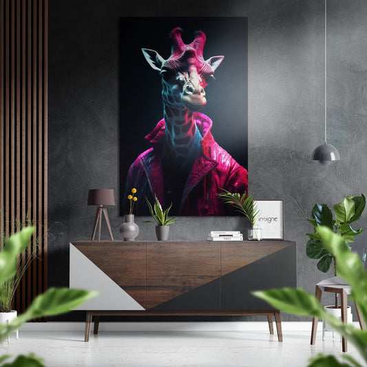 Cool Giraffe Brushed Aluminum Dibond Wall Art.