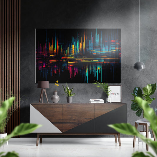 Abstract City Silhouette Brushed Aluminum Dibond Wall Art.