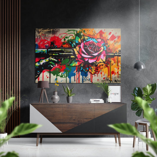 Gun and Roses Brushed Aluminum Dibond Wall Art.