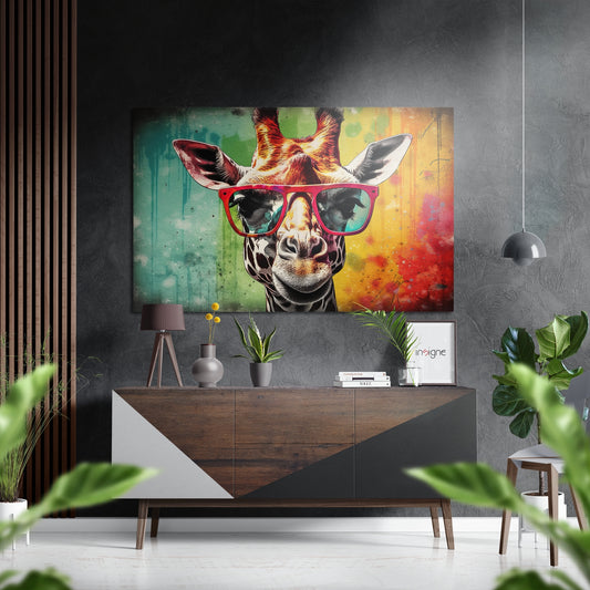 Happy Giraffe Brushed Aluminum Dibond Wall Art.