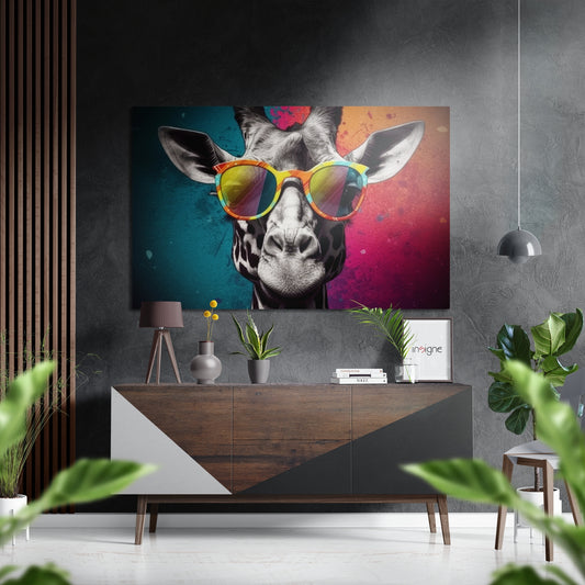 Happy Giraffe Brushed Aluminum Dibond Wall Art.