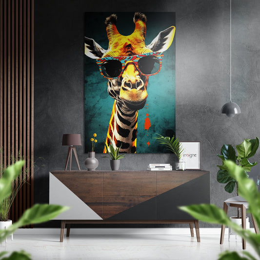 Happy Giraffe Brushed Aluminum Dibond Wall Art.