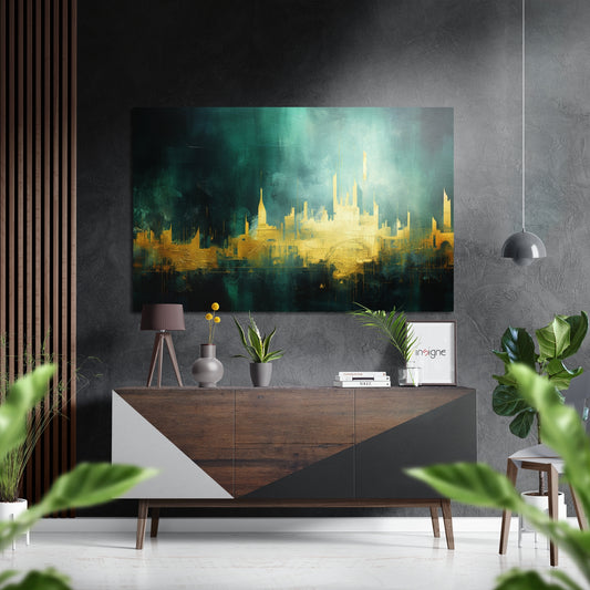City Silhouette Brushed Aluminum Dibond Wall Art.