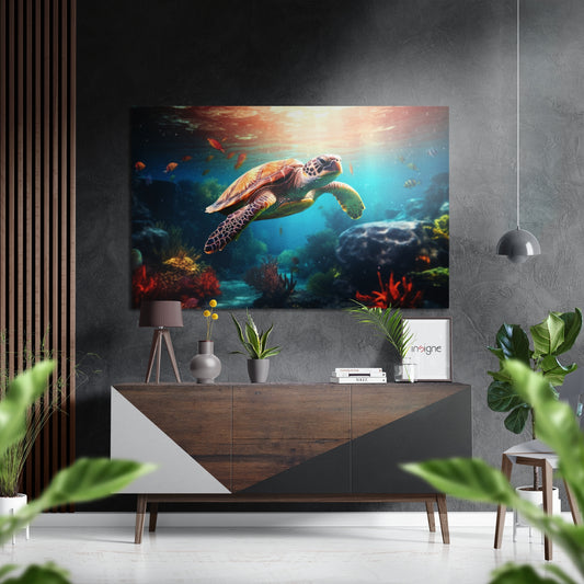 Sea Turtle Brushed Aluminum Dibond Wall Art.