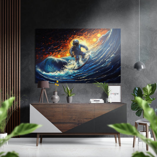 Astronaut Surfer Brushed Aluminum Dibond Wall Art.