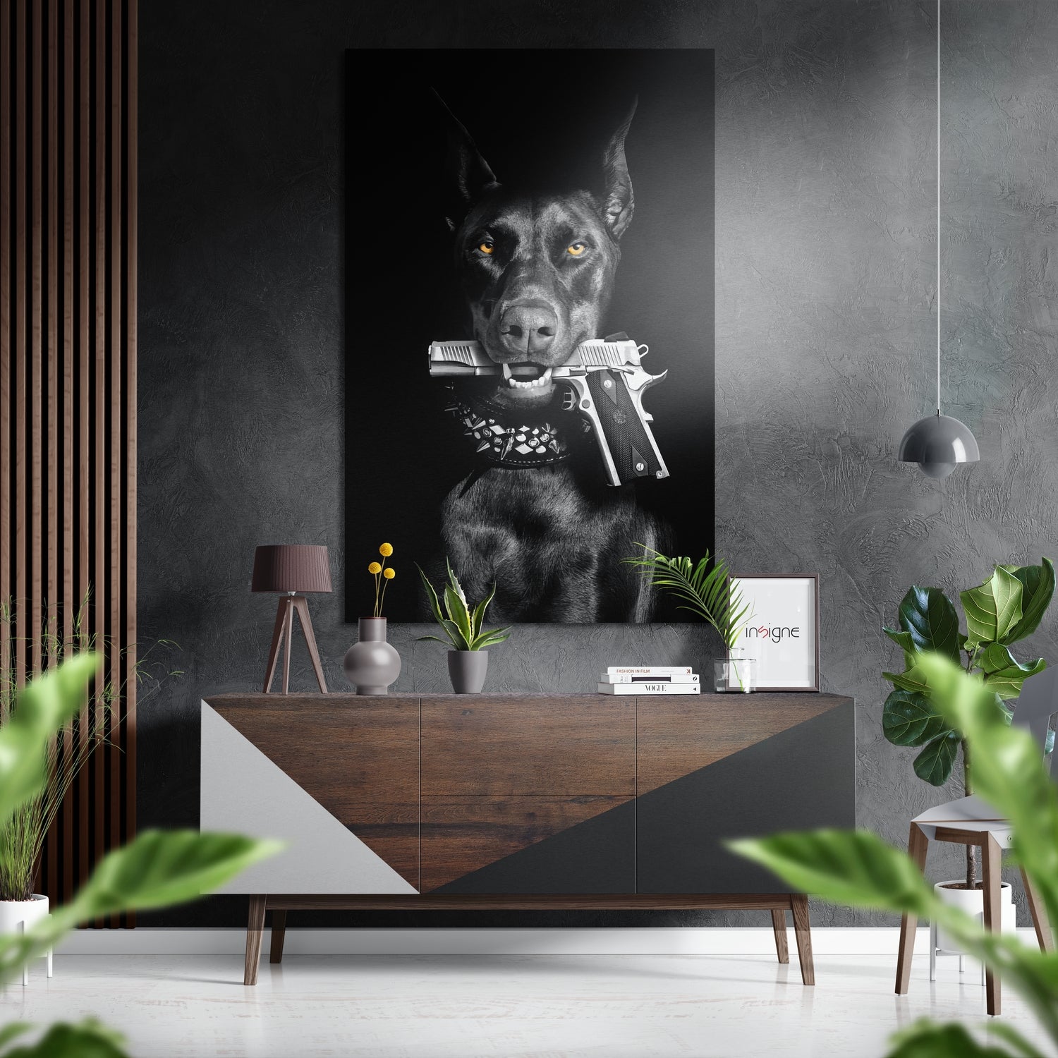 Dog and Gun Brushed Aluminum Dibond Wall Art