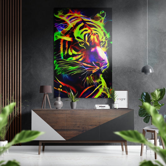 Neon Tiger Brushed Aluminum Dibond Wall Art.