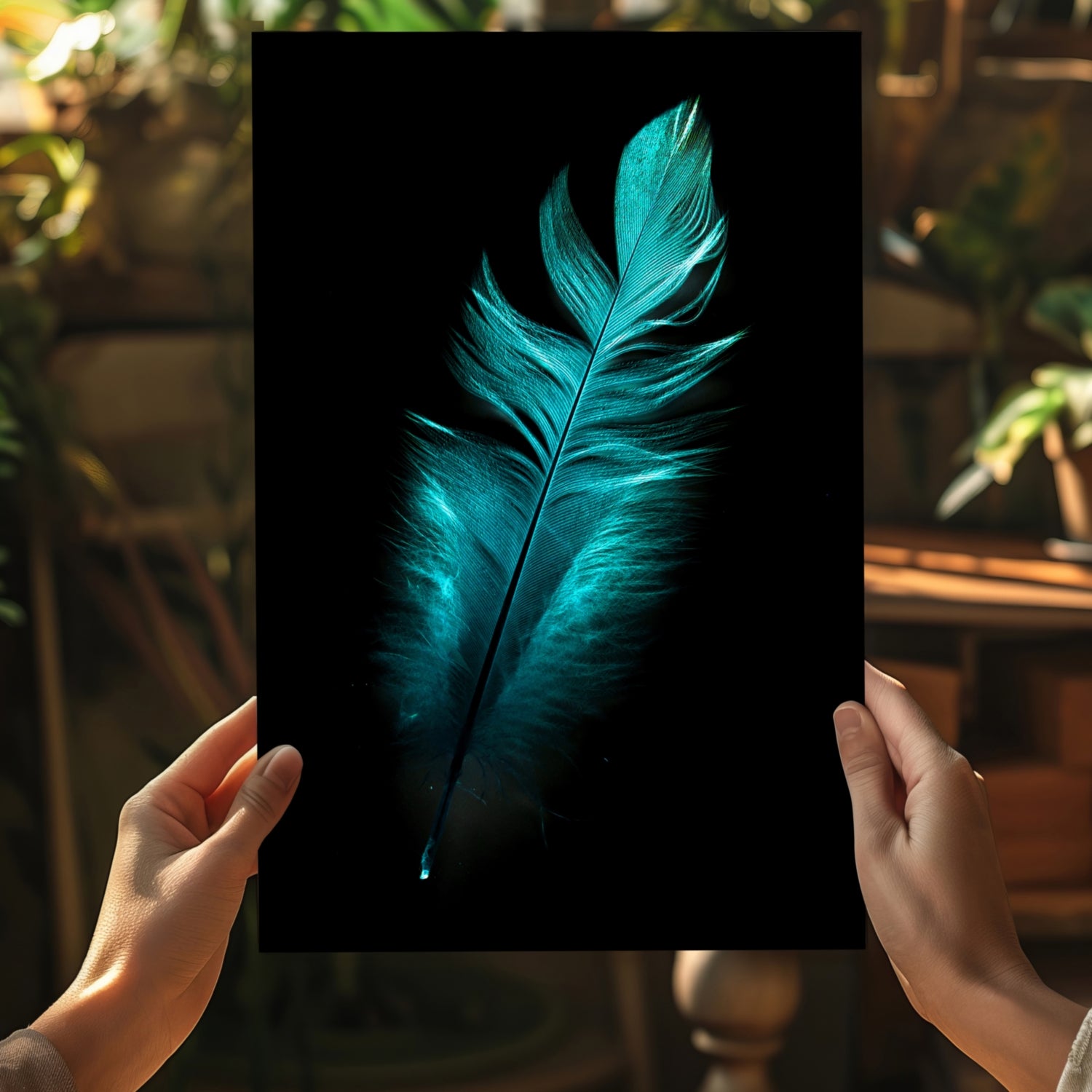 Teal Feather Aluminum Print.
